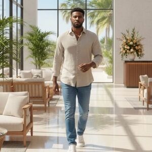 Boggi Milano Italian French Linen NEW With Tags Shirt Sand Regular Fit L 🔥